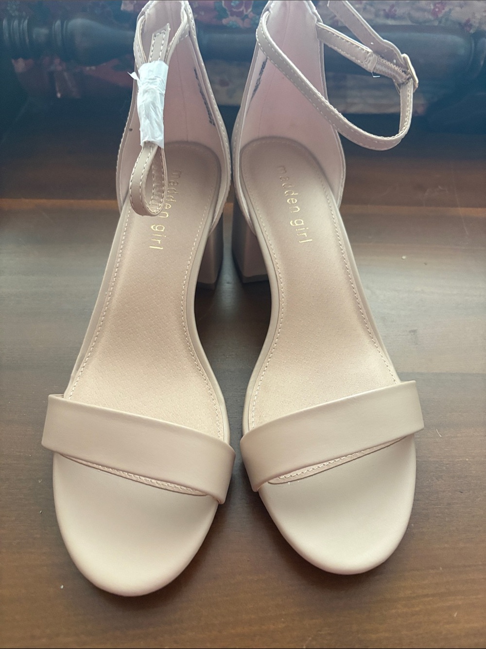 Madden Girl Nude Ankle-Strap Block Heels
